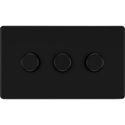 BG Electrical Flatplate Screwless Matt Black - Triple, 2 way push 200W