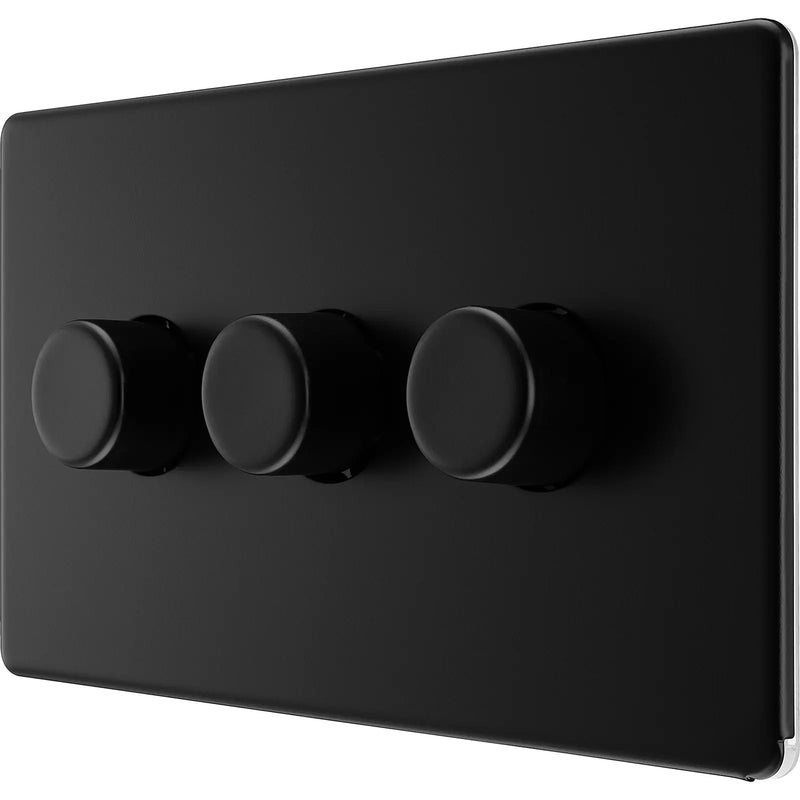 BG Electrical Flatplate Screwless Matt Black - Triple, 2 way push 200W