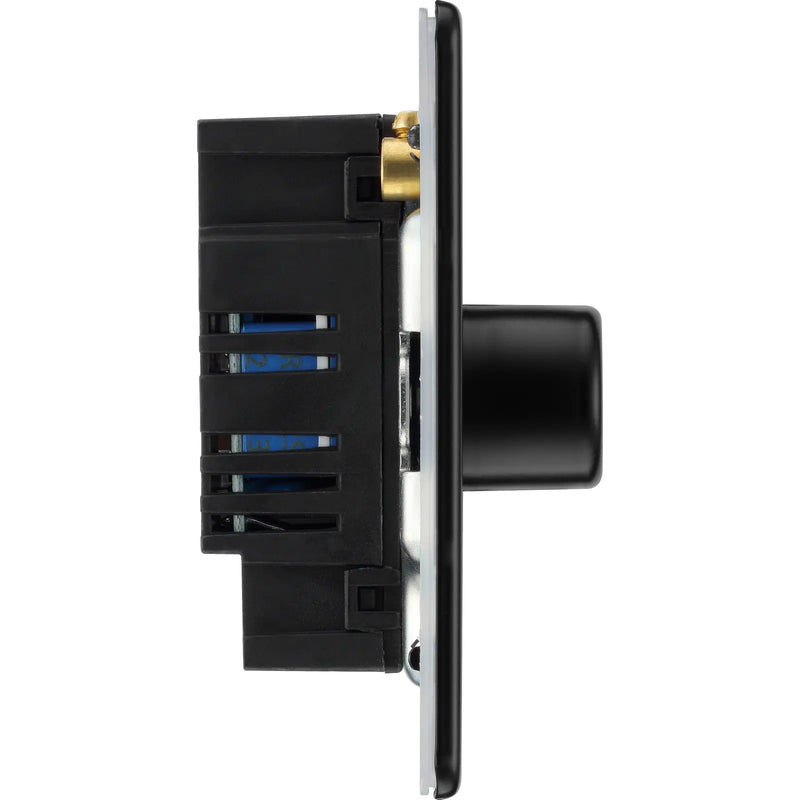 BG Electrical Flatplate Screwless Matt Black - Triple, 2 way push 200W
