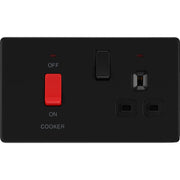 BG Electrical Flatplate Screwless Matt Black - 45A double pole, with switched socket and indicators