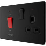BG Electrical Flatplate Screwless Matt Black - 45A double pole, with switched socket and indicators