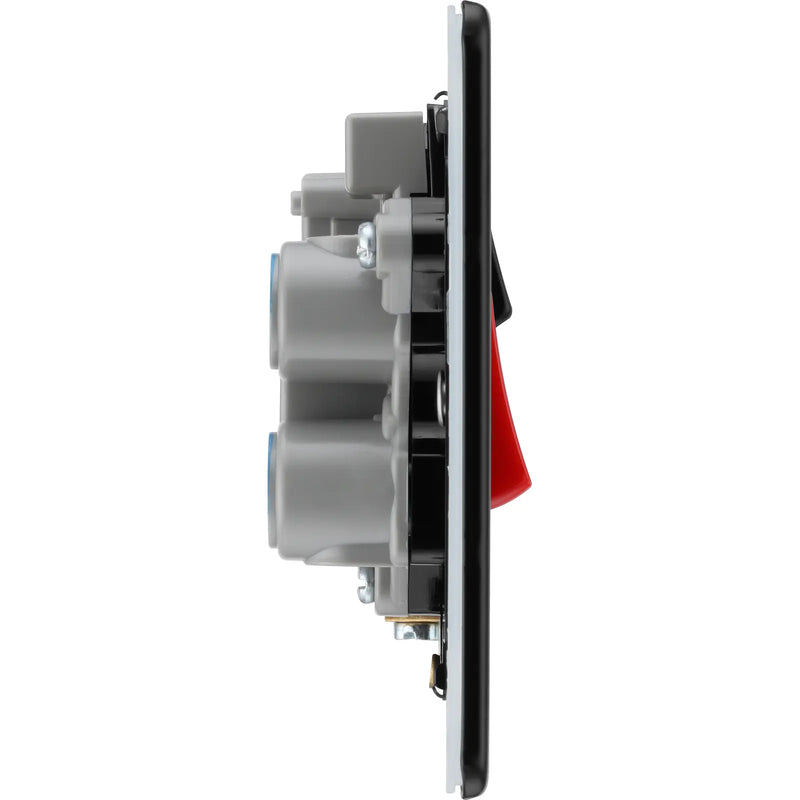 BG Electrical Flatplate Screwless Matt Black - 45A double pole, with switched socket and indicators