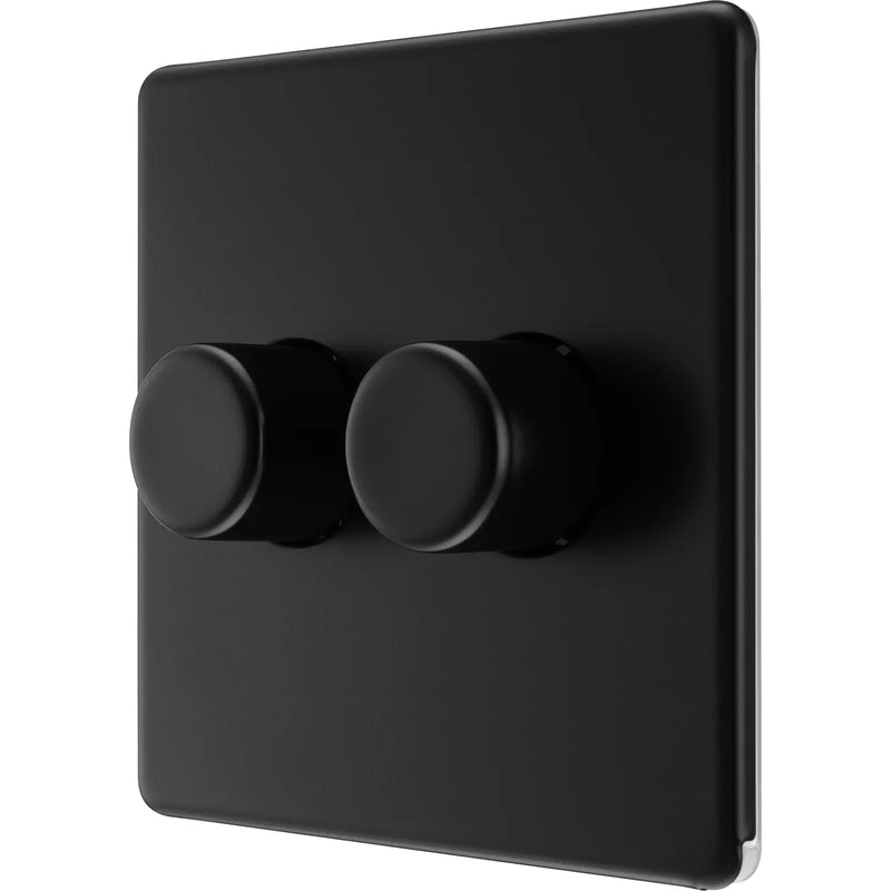 BG Electrical Flatplate Screwless Matt Black - Double, 2 way push 200W