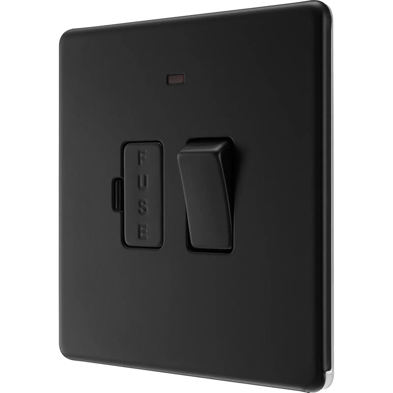 BG Electrical Flatplate Screwless Matt Black - Switched and fused with indicator