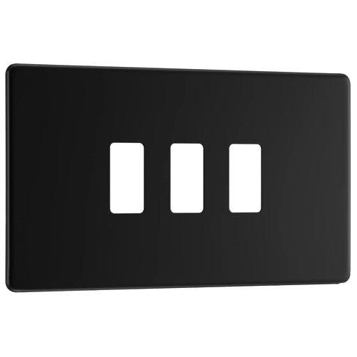 BG Electrical Flatplate Screwless Matt Black - 3 module - rectangular