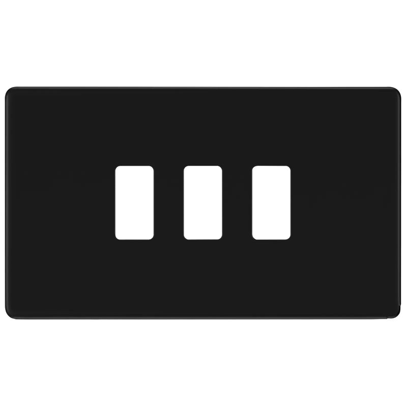 BG Electrical Flatplate Screwless Matt Black - 3 module - rectangular