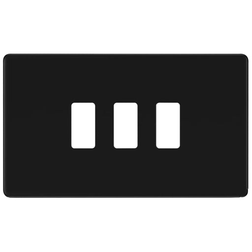 BG Electrical Flatplate Screwless Matt Black - 3 module - rectangular