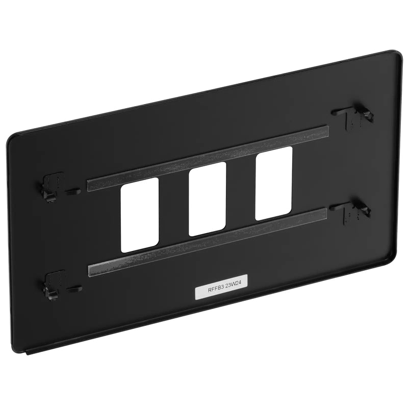 BG Electrical Flatplate Screwless Matt Black - 3 module - rectangular