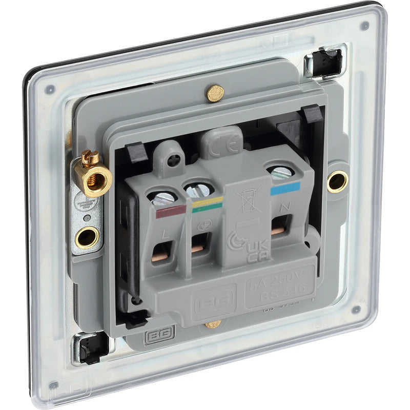 BG Electrical Flatplate Screwless Matt Black - 5A single, unswitched, round pin