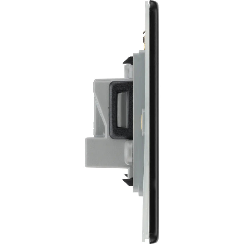 BG Electrical Flatplate Screwless Matt Black - 5A single, unswitched, round pin