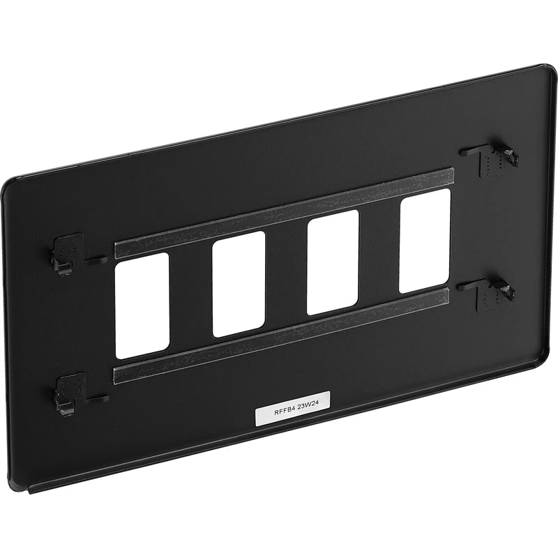 BG Electrical Flatplate Screwless Matt Black - 4 module - rectangular