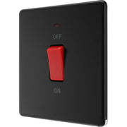 BG Electrical Flatplate Screwless Matt Black - 45A, double pole, single plate, with indicator