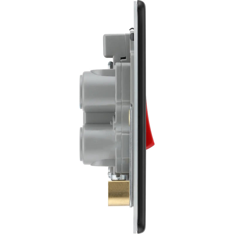 BG Electrical Flatplate Screwless Matt Black - 45A, double pole, single plate, with indicator