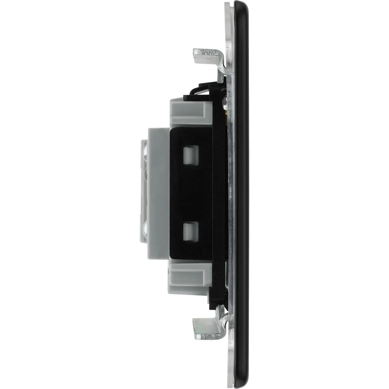 BG Electrical Flatplate Screwless Matt Black - Unswitched and fused with flex outlet