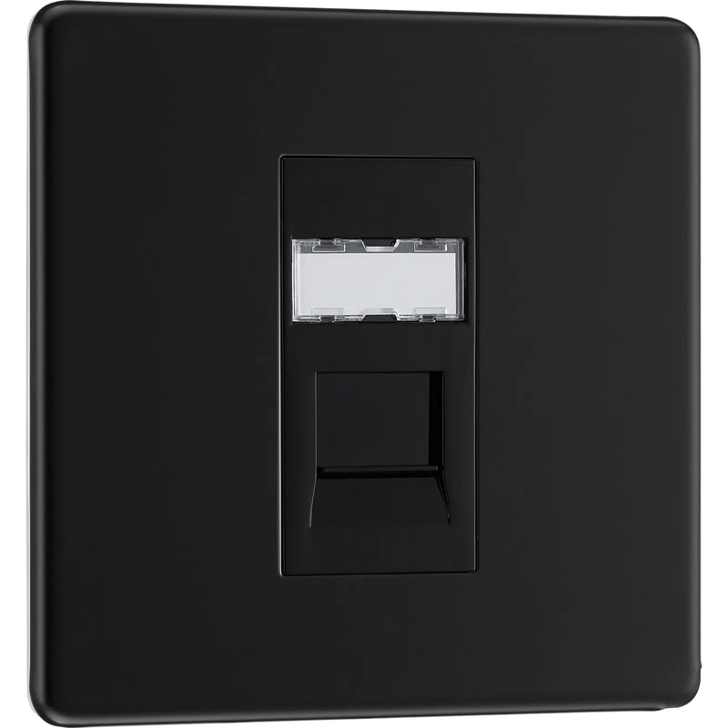 BG Electrical Flatplate Screwless Matt Black - Single, RJ45 data socket