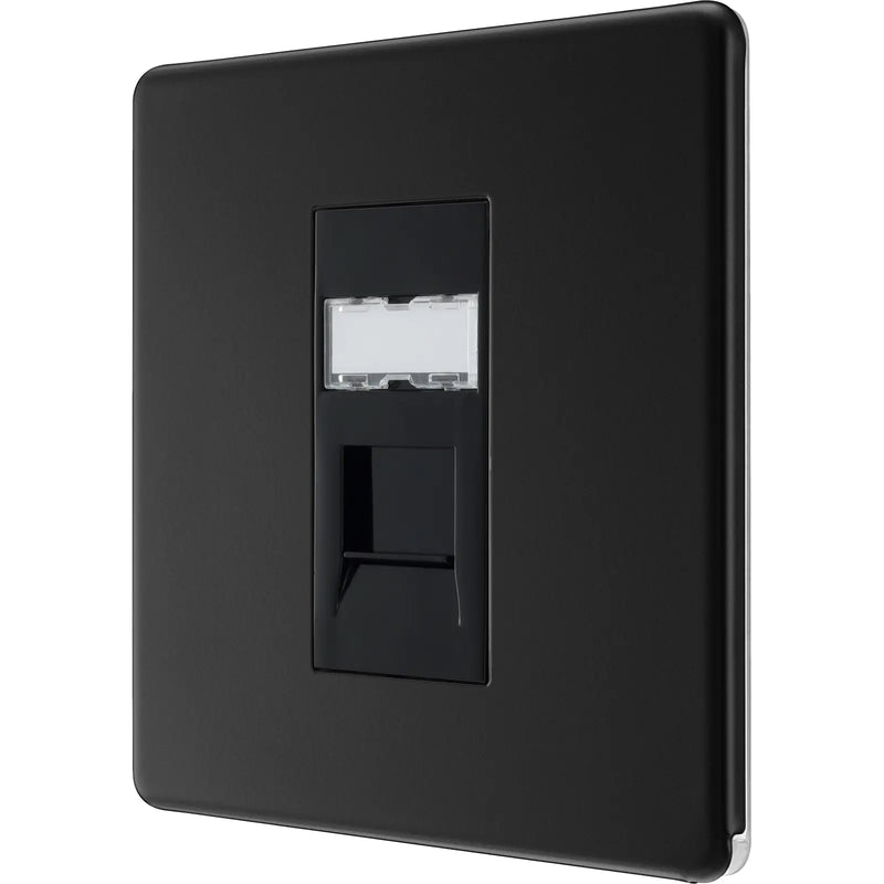 BG Electrical Flatplate Screwless Matt Black - Single, RJ45 data socket