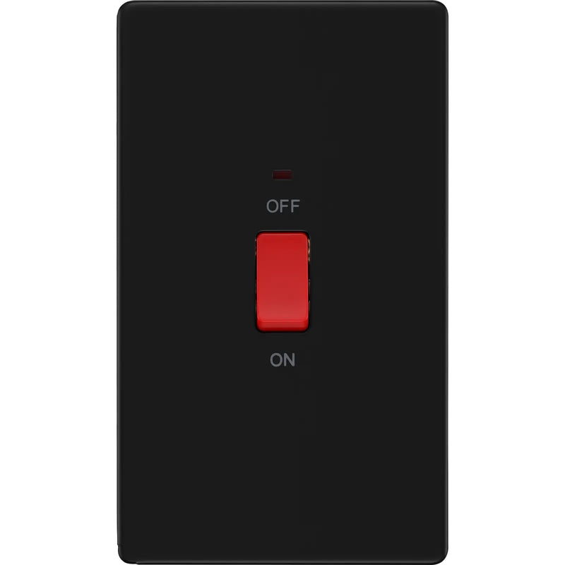 BG Electrical Flatplate Screwless Matt Black - 45A, double pole, large plate, with indicator