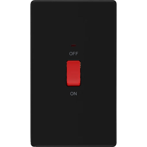 BG Electrical Flatplate Screwless Matt Black - 45A, double pole, large plate, with indicator