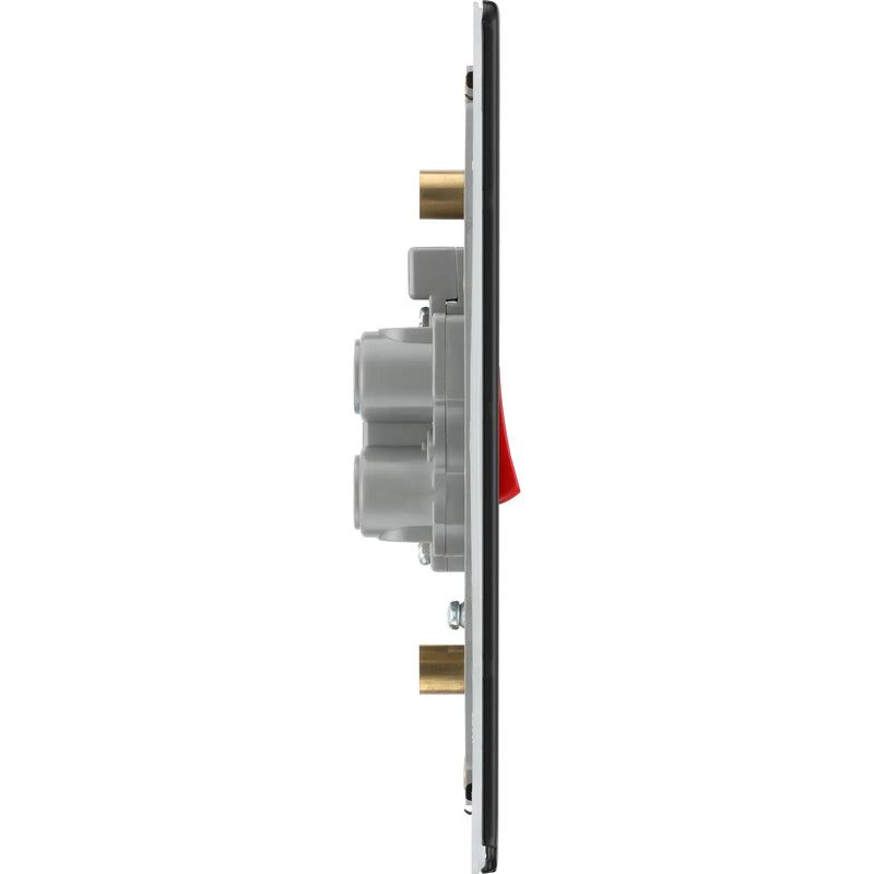 BG Electrical Flatplate Screwless Matt Black - 45A, double pole, large plate, with indicator