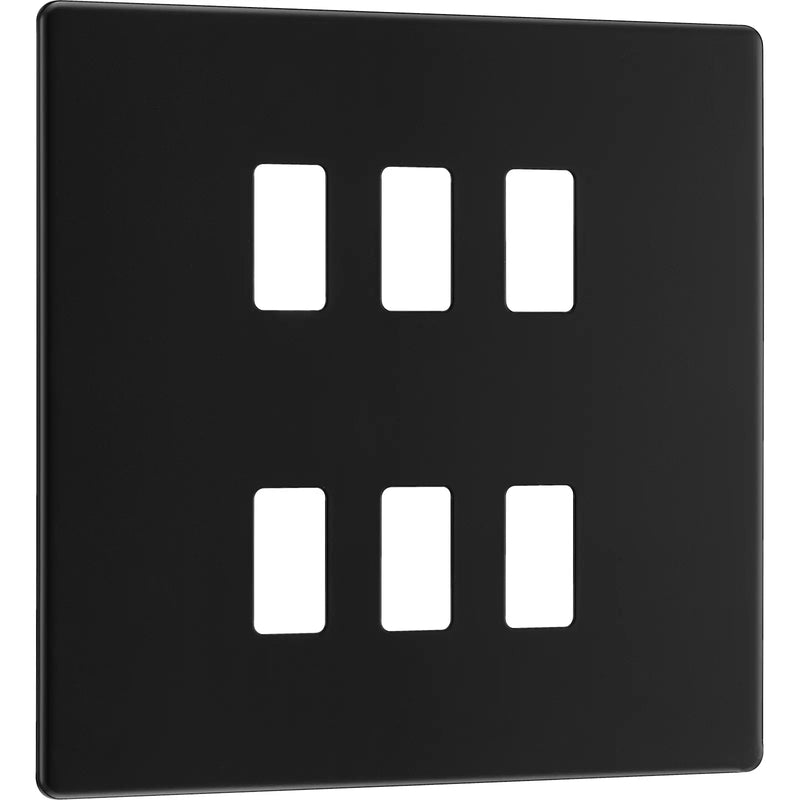 BG Electrical Flatplate Screwless Matt Black - 6 module - square