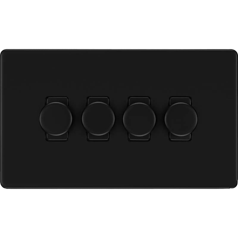 BG Electrical Flatplate Screwless Matt Black - Quadruple 2 way push 200W