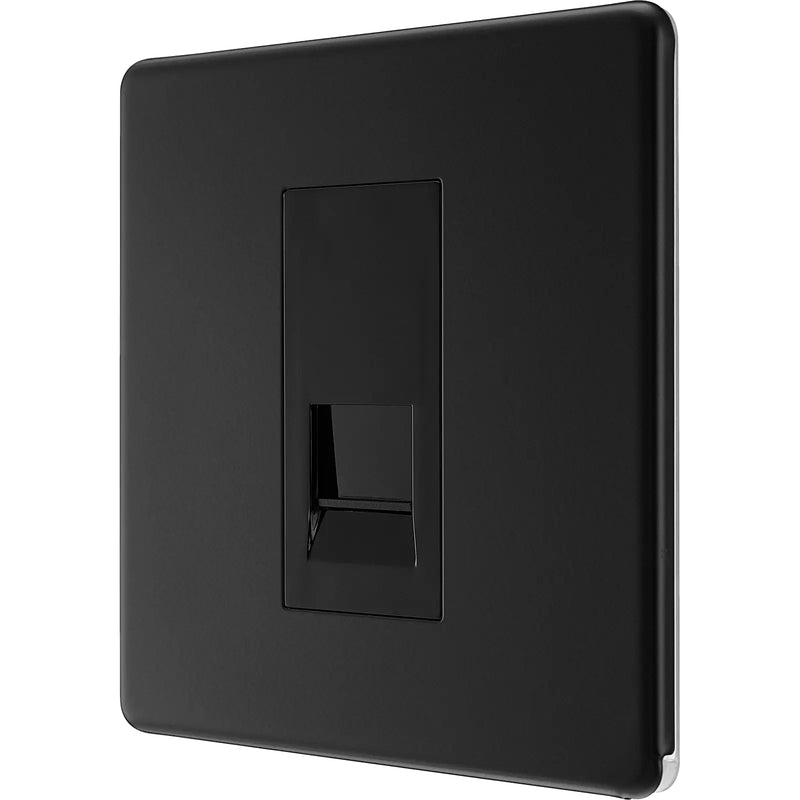 BG Electrical Flatplate Screwless Matt Black - Single telephone socket, secondary