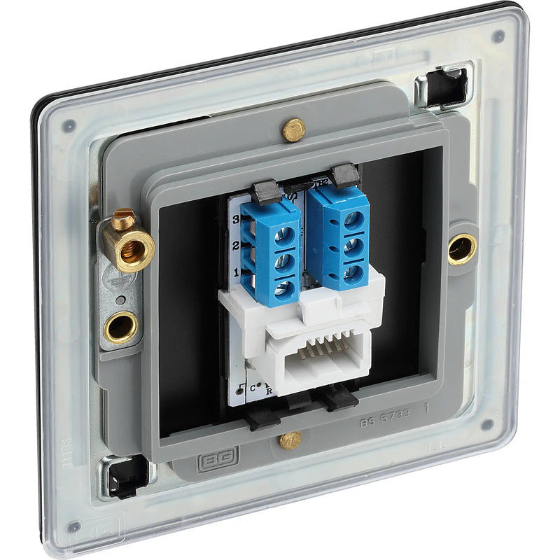 BG Electrical Flatplate Screwless Matt Black - Single telephone socket, secondary