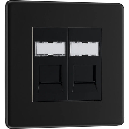 BG Electrical Flatplate Screwless Matt Black - Double, RJ45 telephone socket