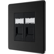BG Electrical Flatplate Screwless Matt Black - Double, RJ45 telephone socket