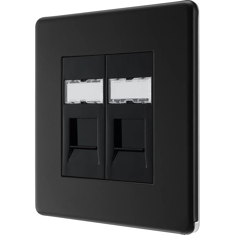 BG Electrical Flatplate Screwless Matt Black - Double, RJ45 telephone socket