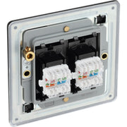 BG Electrical Flatplate Screwless Matt Black - Double, RJ45 telephone socket