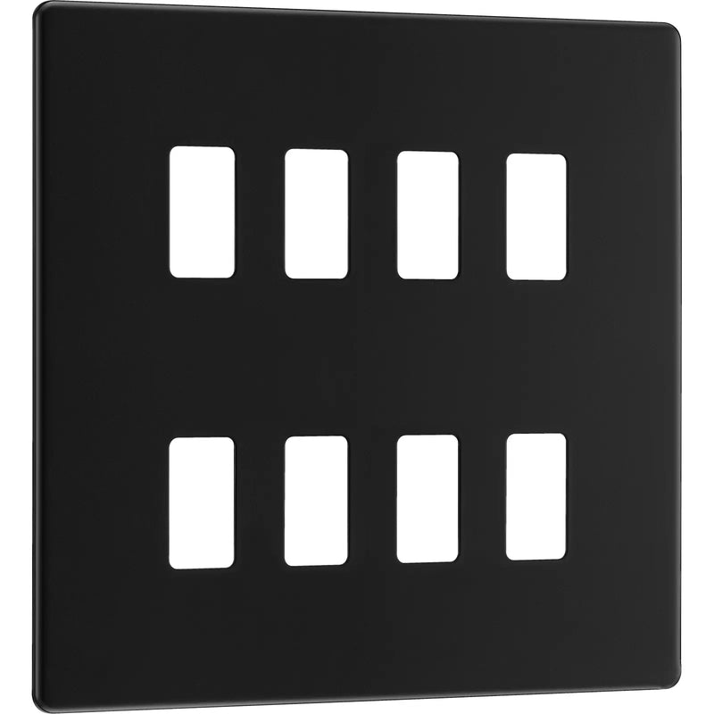 BG Electrical Flatplate Screwless Matt Black - 8 module - square