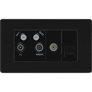 BG Electrical Flatplate Screwless Matt Black - Quadplex 2 x sat, BT outlet and co-ax returned - screened