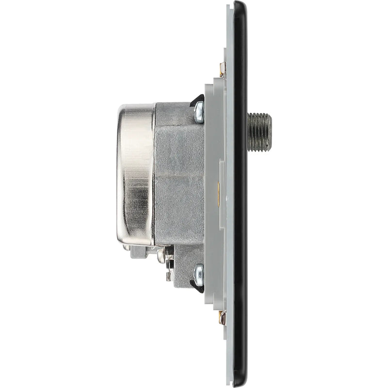 BG Electrical Flatplate Screwless Matt Black - Quadplex 2 x sat, BT outlet and co-ax returned - screened