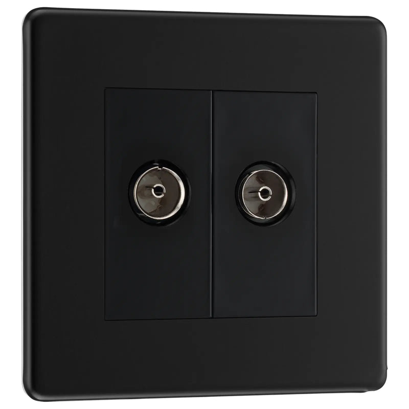 BG Electrical Flatplate Screwless Matt Black - Double co-axial