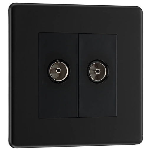 BG Electrical Flatplate Screwless Matt Black - Double co-axial