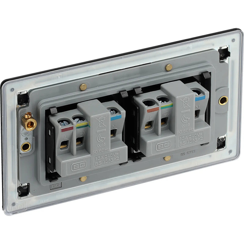 BG Electrical Flatplate Screwless Matt Black - Double unswitched