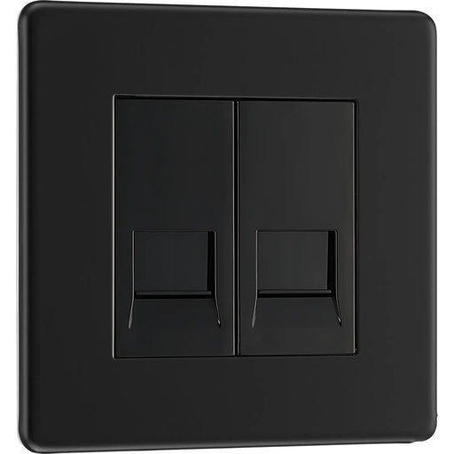 BG Electrical Flatplate Screwless Matt Black - Double, RJ11 telephone socket