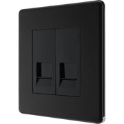 BG Electrical Flatplate Screwless Matt Black - Double, RJ11 telephone socket