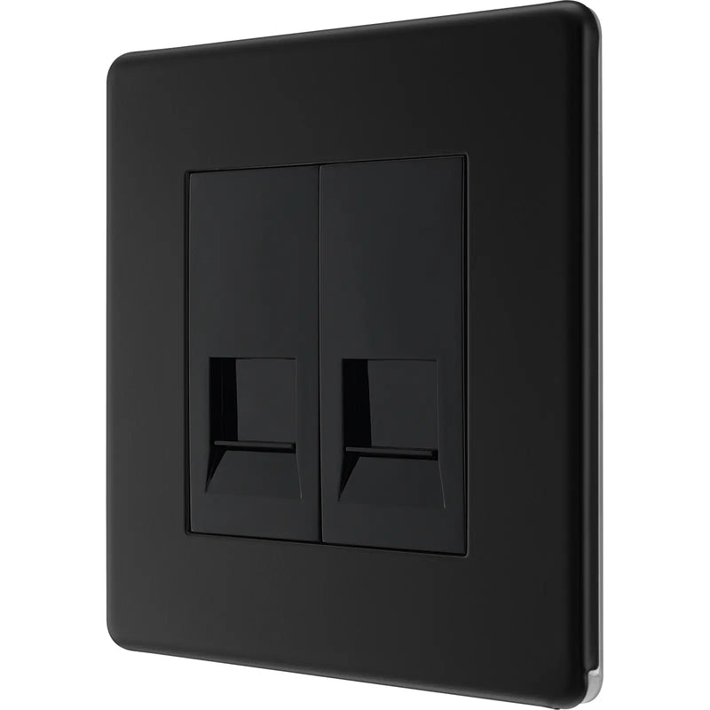BG Electrical Flatplate Screwless Matt Black - Double, RJ11 telephone socket