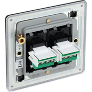 BG Electrical Flatplate Screwless Matt Black - Double, RJ11 telephone socket