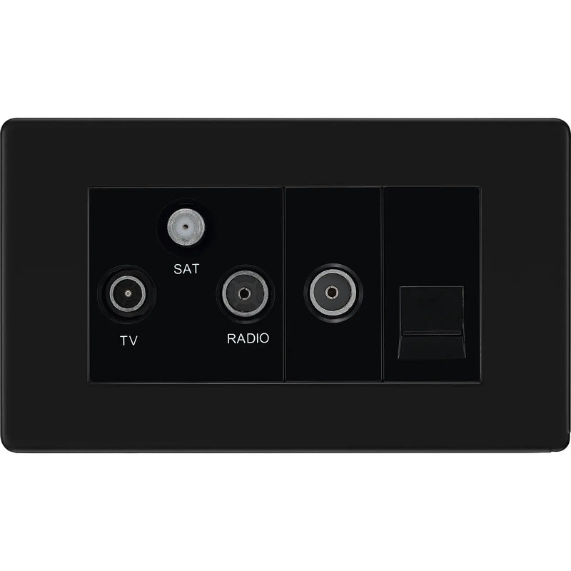 BG Electrical Flatplate Screwless Matt Black - Triplex with BT outlet and co-axial return - screened