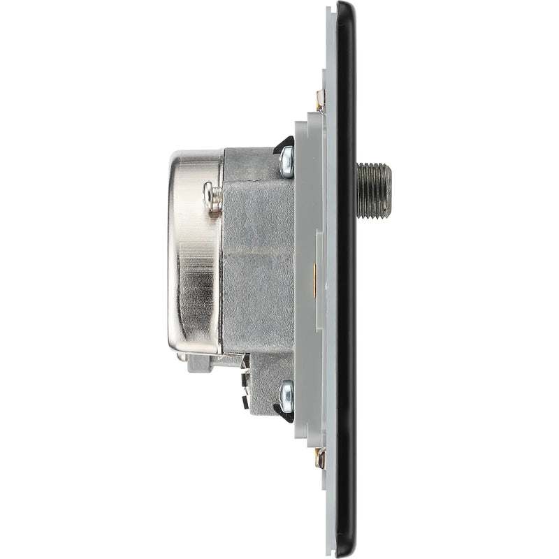 BG Electrical Flatplate Screwless Matt Black - Triplex with BT outlet and co-axial return - screened