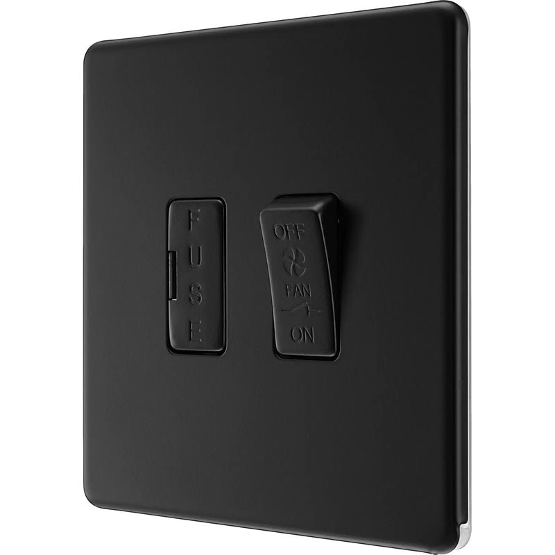 BG Electrical Flatplate Screwless Matt Black - 3 pole fan isolator, fused