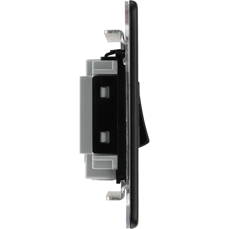 BG Electrical Flatplate Screwless Matt Black - 3 pole fan isolator, fused