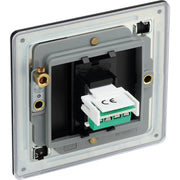 BG Electrical Flatplate Screwless Matt Black - Single, RJ11 telephone socket