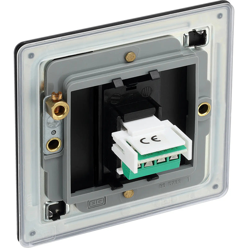 BG Electrical Flatplate Screwless Matt Black - Single, RJ11 telephone socket