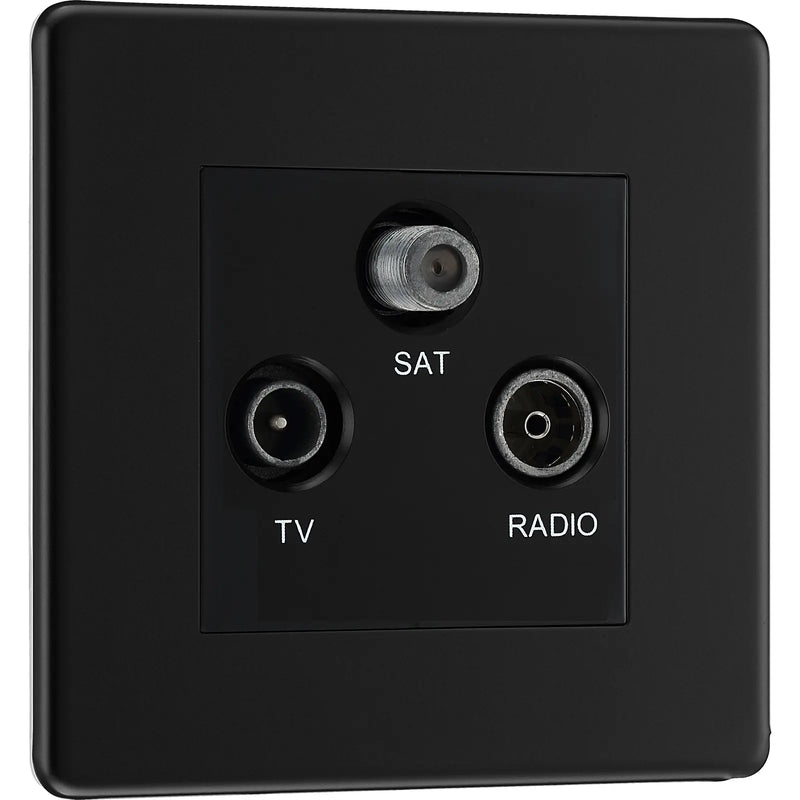 BG Electrical Flatplate Screwless Matt Black - Triple TV/FM/SAT triplex - screened