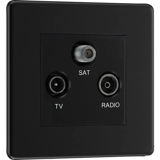 BG Electrical Flatplate Screwless Matt Black - Triple TV/FM/SAT triplex - screened