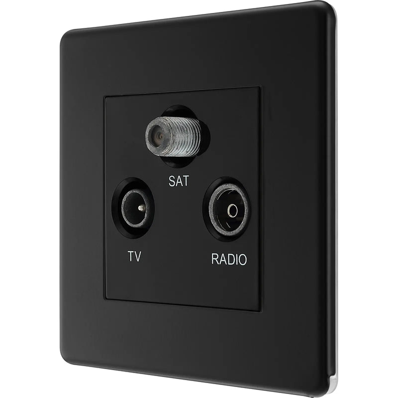 BG Electrical Flatplate Screwless Matt Black - Triple TV/FM/SAT triplex - screened